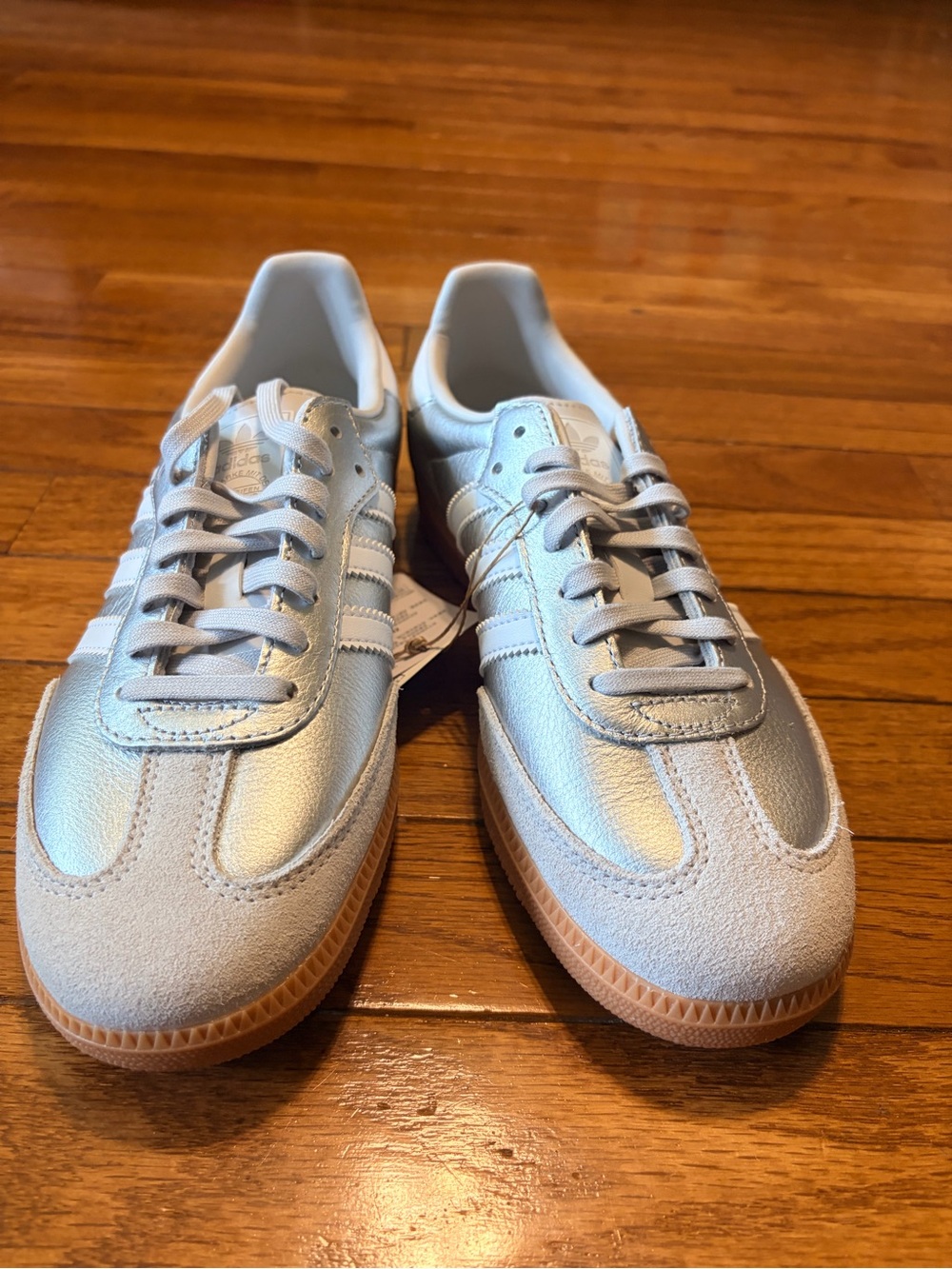 adidas Kids Samba Classic Sneakers in Silver and White with Gum bottom